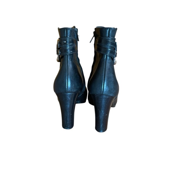 Ralph Lauren Myla Black Leather Heeled Boots 9.5 Stap Harness‎ Silver Hardware - Picture 3 of 14
